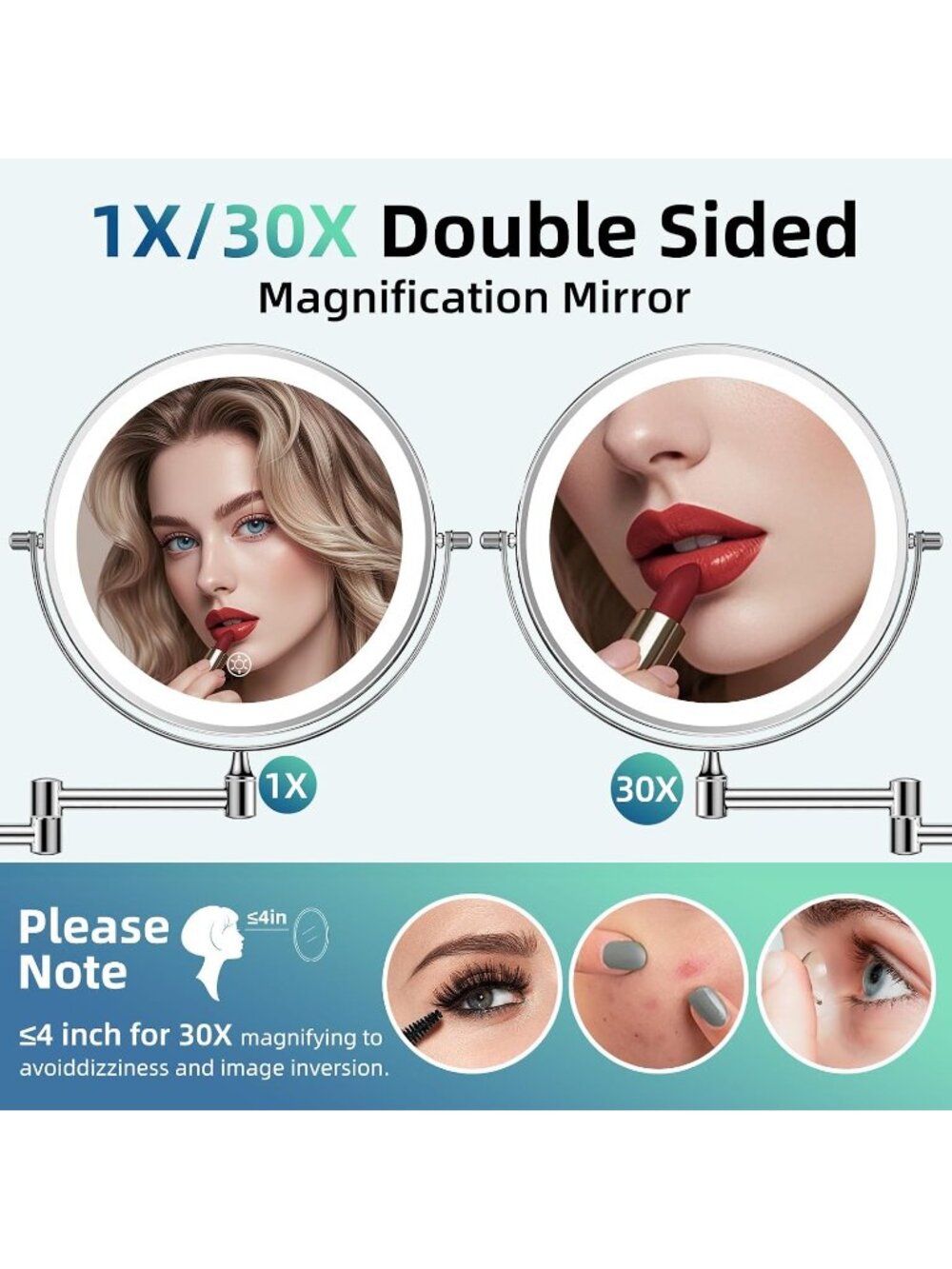 New 5000mAh Rechargeable Wall Mounted Lighted Makeup Mirror 1X30X - Picture 3 of 6